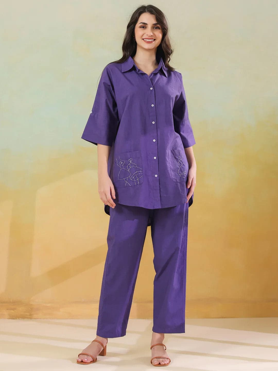 Beautix Fashion Violet Collar Twin Set