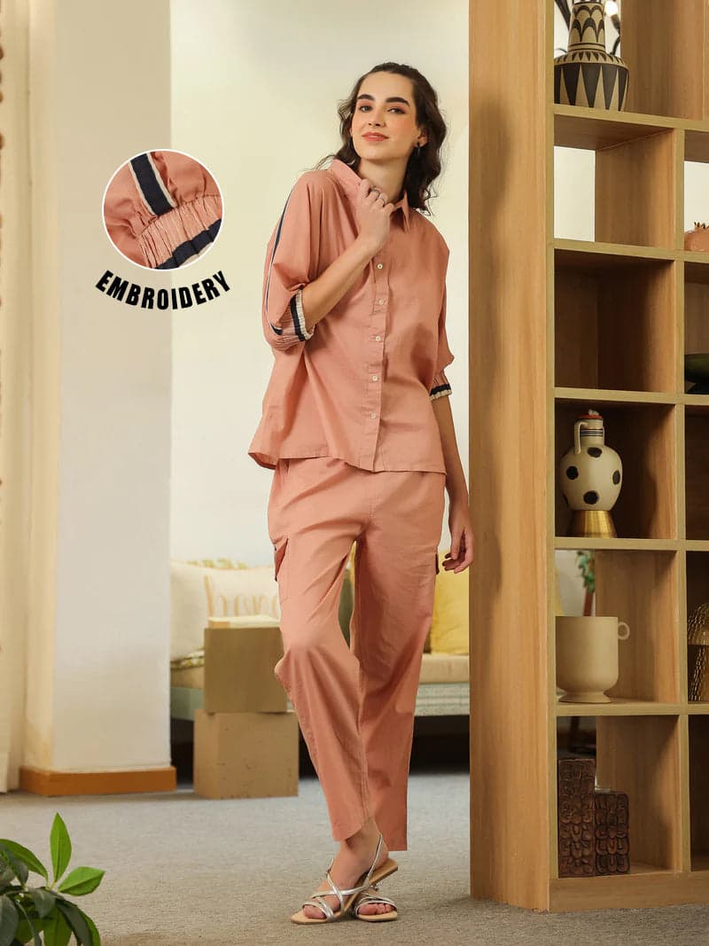 Beautix Fashion Peach Collar Twin Set