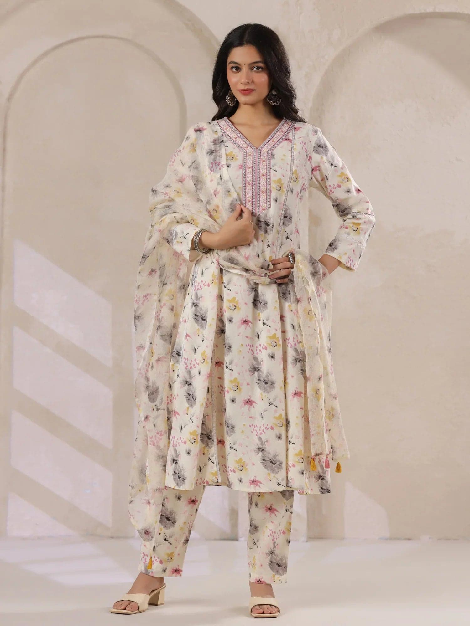 Beautix Fashion Ivory Anarkali Festival Trio