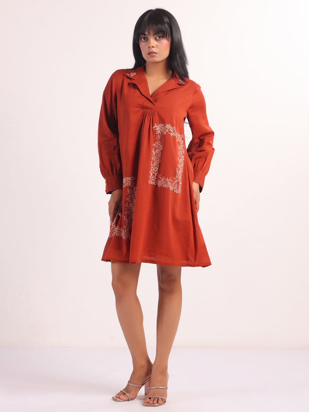 Beautix Fashion Rust Flare Midi Dress